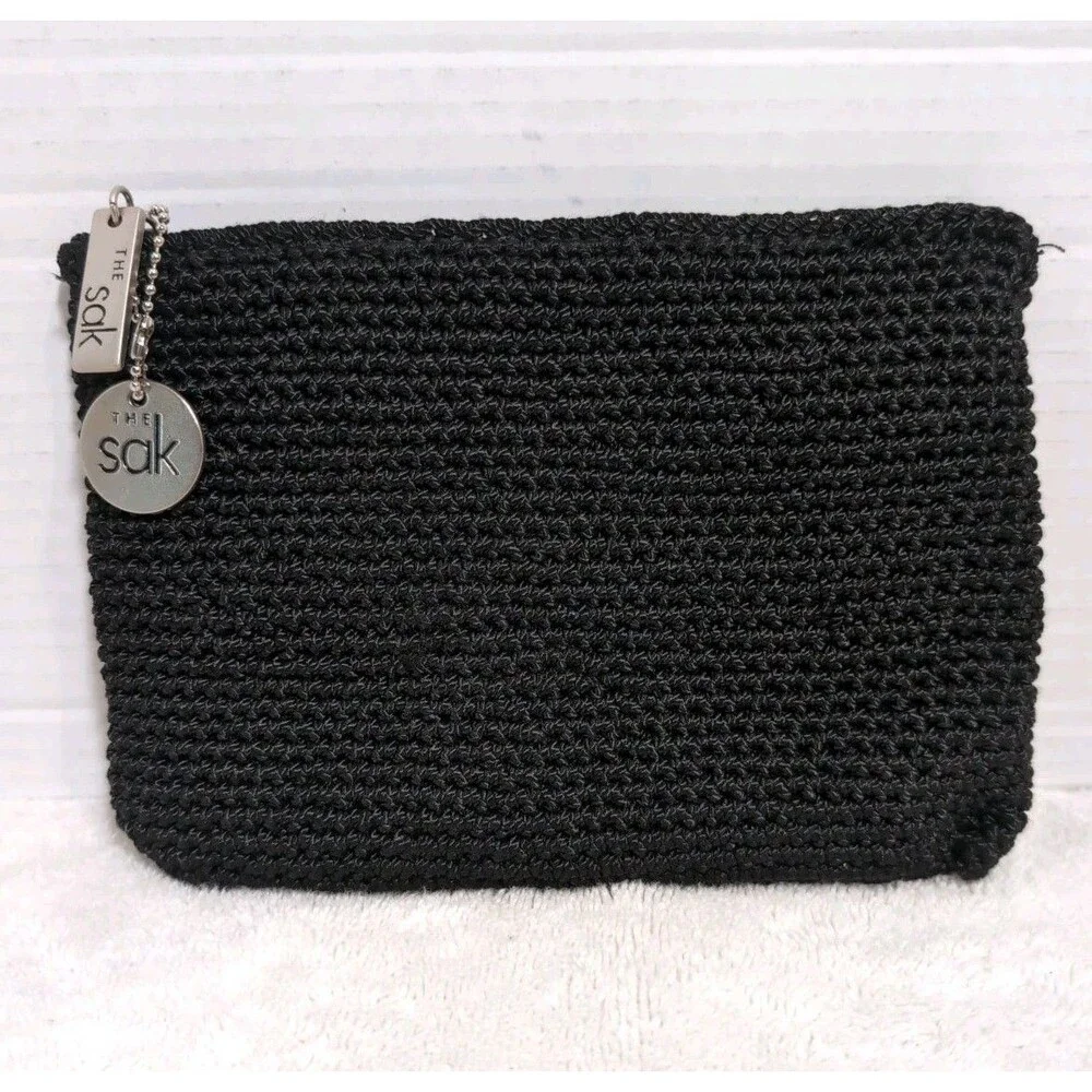 THE SAK MINI PURSE/CLUTCH WITH ZIPPER CLOSURE INSIDE POCKET AND CHARM BLACK EUC